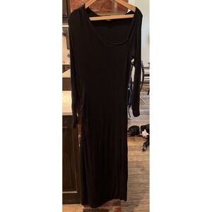 The Commons Women's Black Maxi Dress Sz L Long Sleeve Asymmetrical Neck Ruched